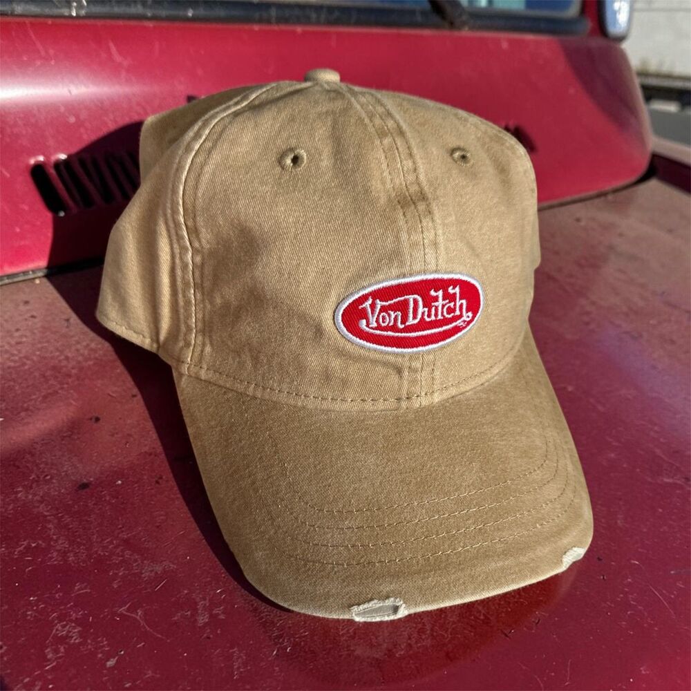 Von Dutch Distressed Tan Dad Hat – Y2K Vintage Wash 🤎 NWT